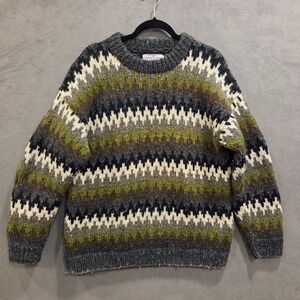 Sacred Threads Wool Hand Knitted Crewneck Sweater Adult OS Chunky Heavy Folk